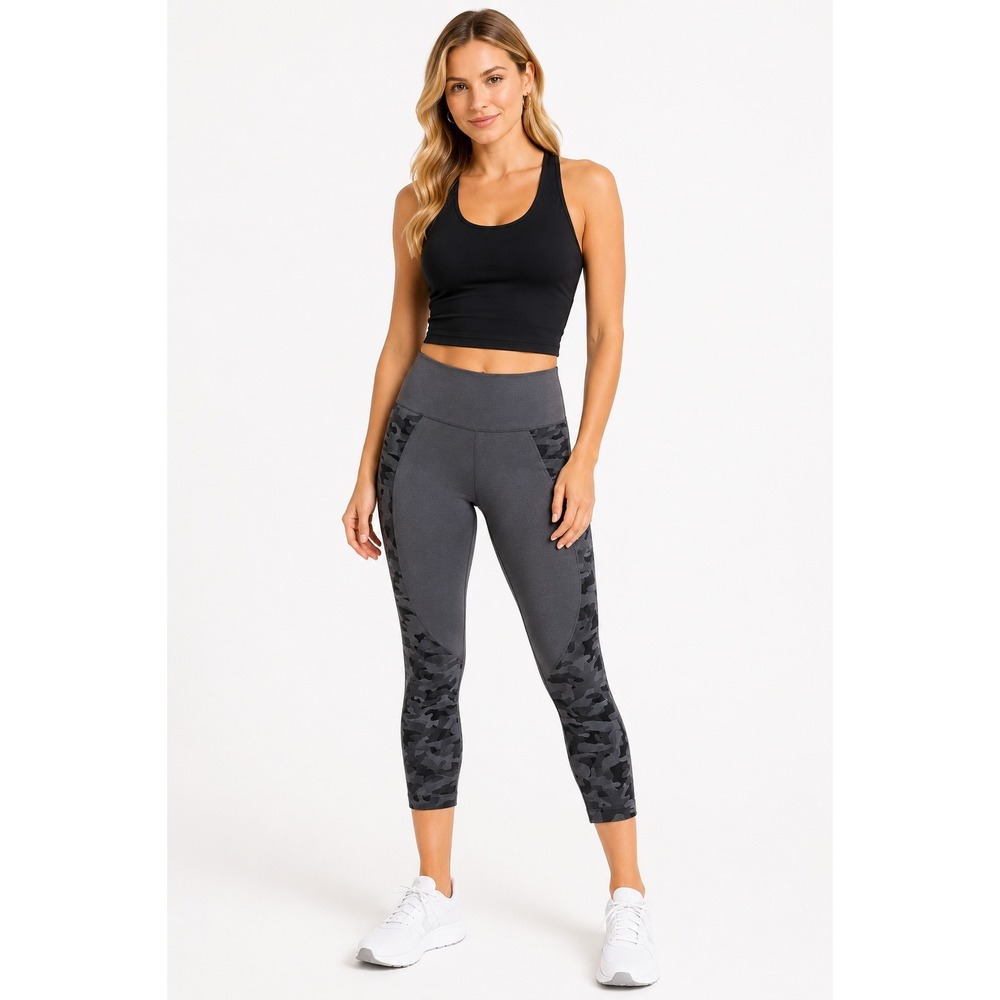 Zyia Active Leggings‎ Womens M Gray Black Camo Capri Seamless High Rise